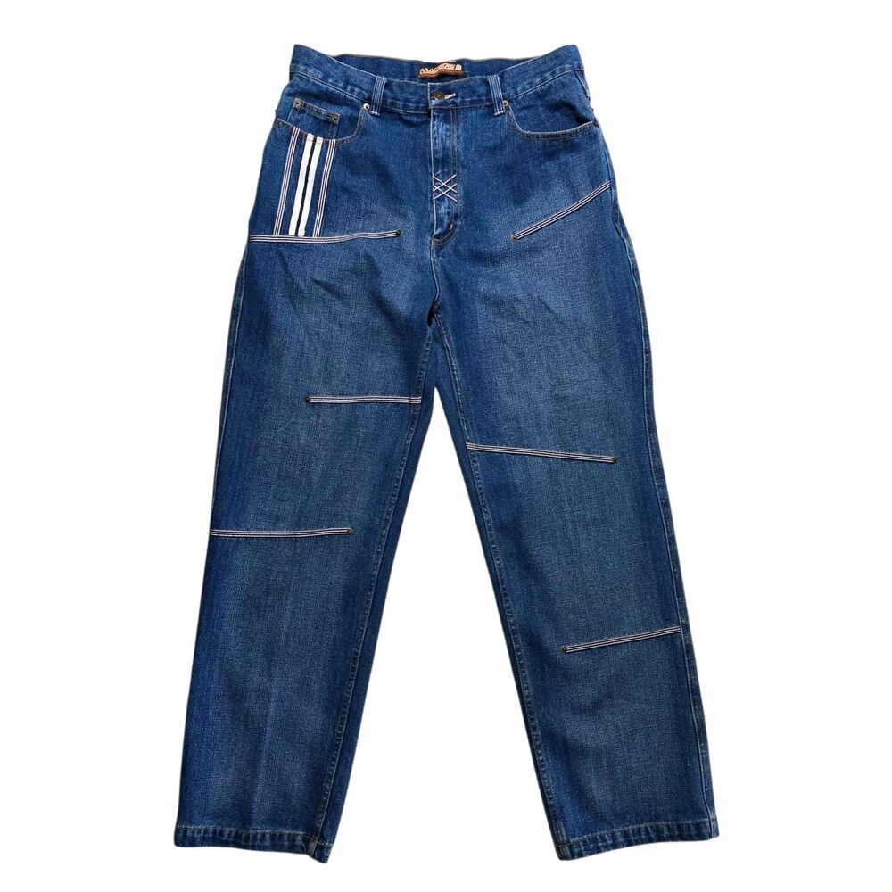 Vtg 90s Macgear Wide Leg Baggy Jeans Y2K Rave Cyber Streetwear Denim 36×32.5